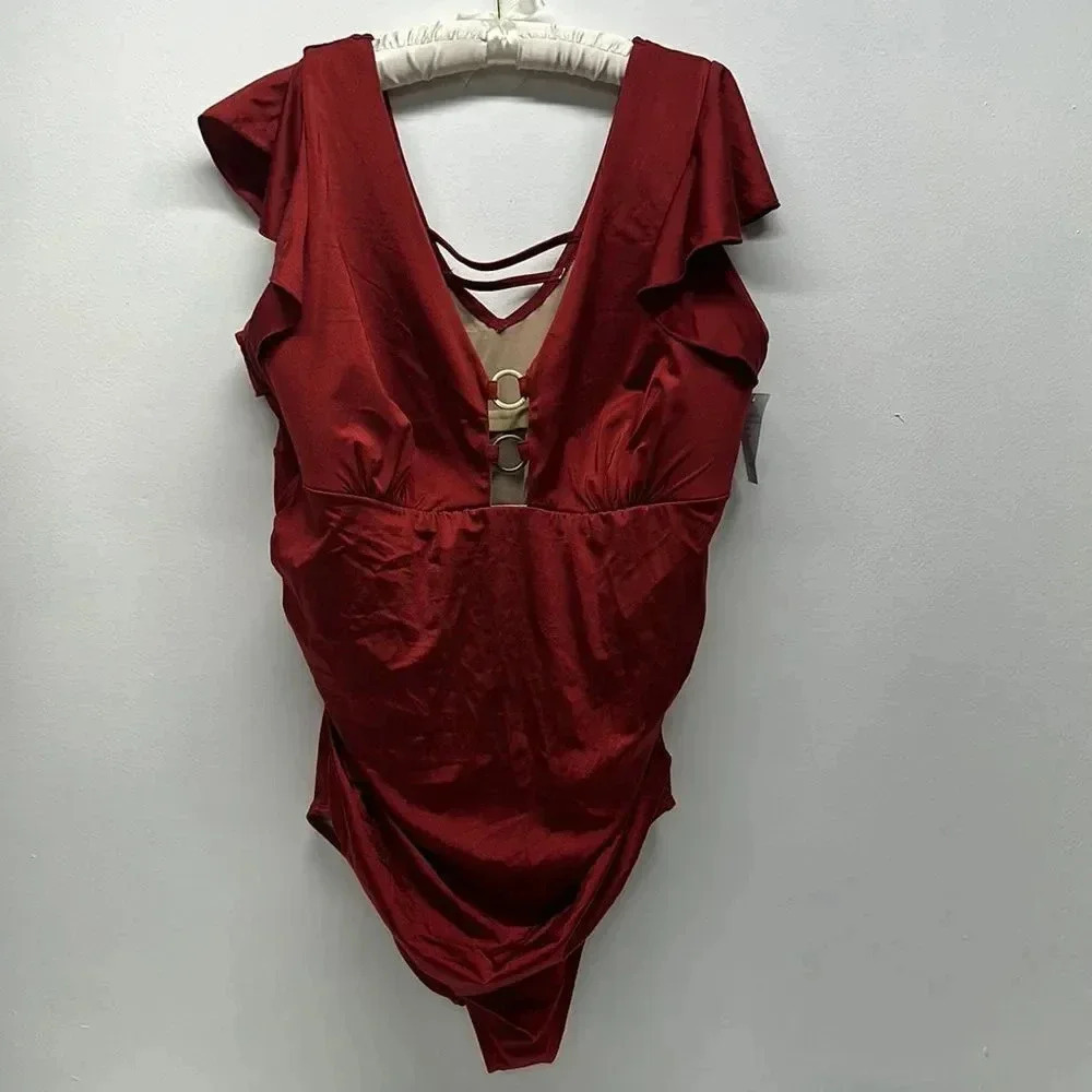 Swim By Cacique One Piece Swimsuit Bathing Suit Dark Red NWT New Plus Size 26